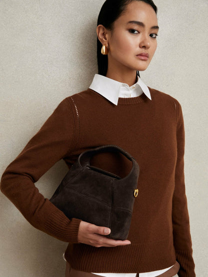 Reiss Value - Suede Shoulder Bag in Chocolate