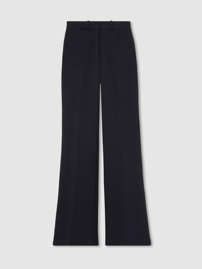 Reiss Twill Patch-Pocket Flared Trousers in Navy