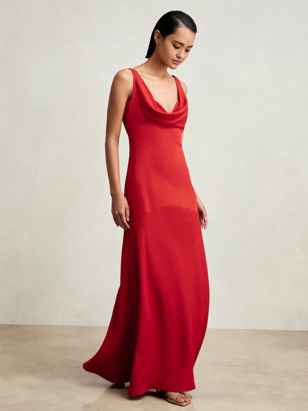 Reiss Cowl-Neck Sleeveless Maxi Dress in Red