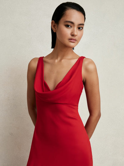 Reiss Cowl-Neck Sleeveless Maxi Dress in Red