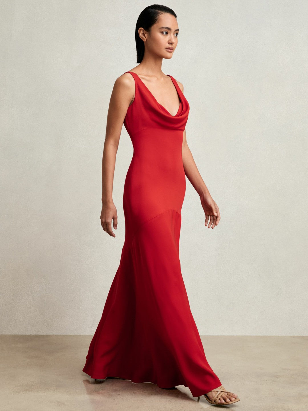 Reiss Cowl-Neck Sleeveless Maxi Dress in Red