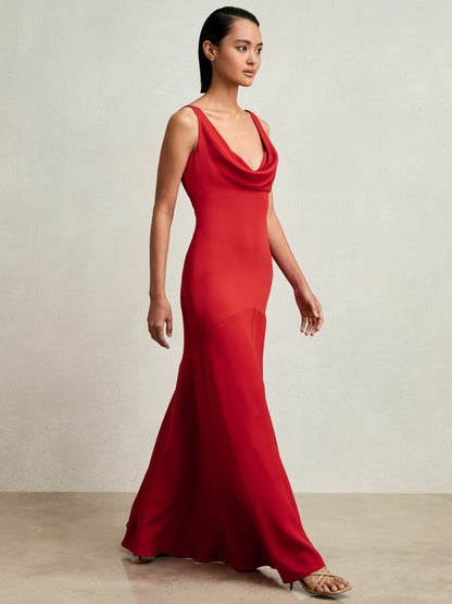 Reiss Cowl-Neck Sleeveless Maxi Dress in Red