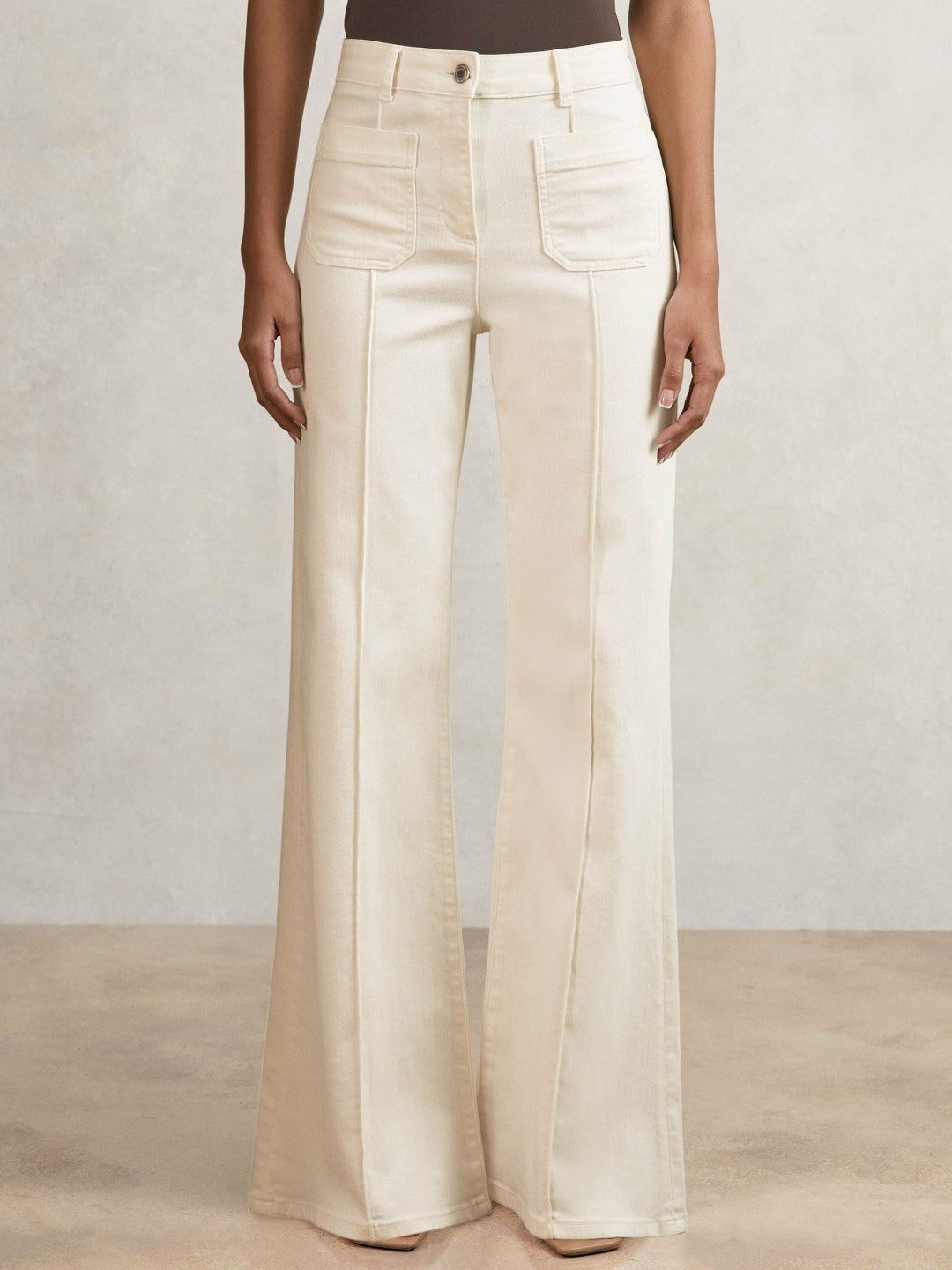 Reiss Deal - Petite Patch-Pocket Flared Jeans in Ecru