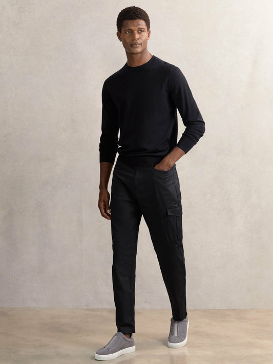 Reiss Savings - Cotton-Lyocell Cargo Trousers in Navy