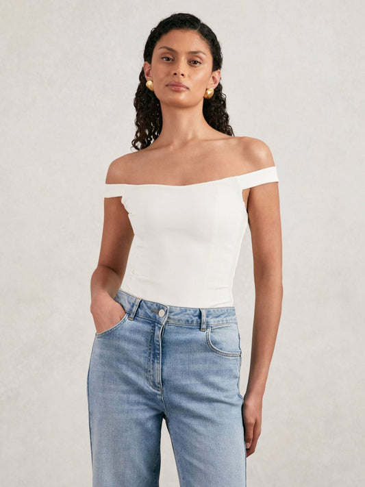 Reiss Best Seller - Scuba Corset Bodysuit in White