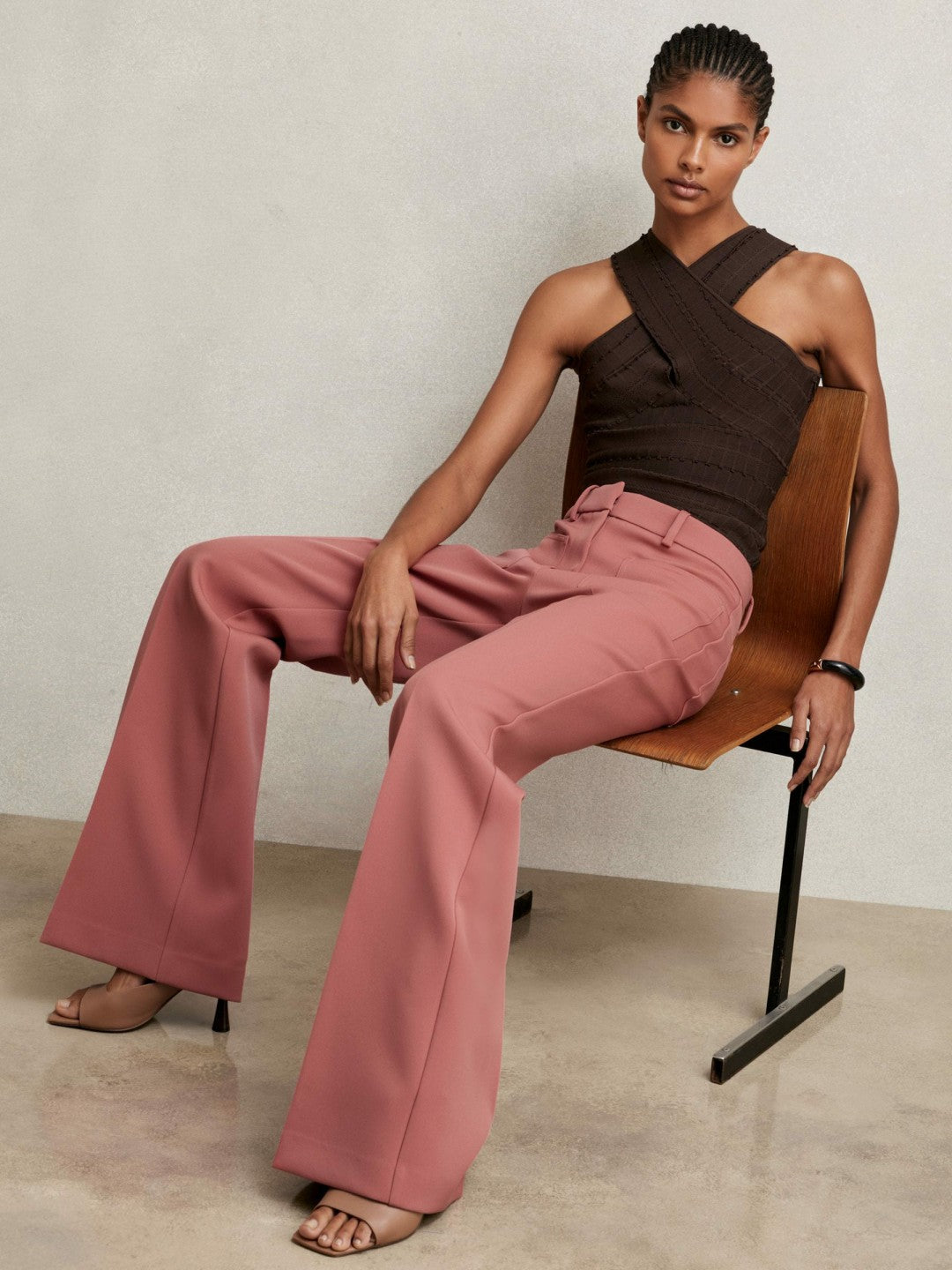 Reiss Twill Patch-Pocket Flared Trousers in Pink
