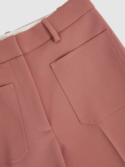 Reiss Twill Patch-Pocket Flared Trousers in Pink