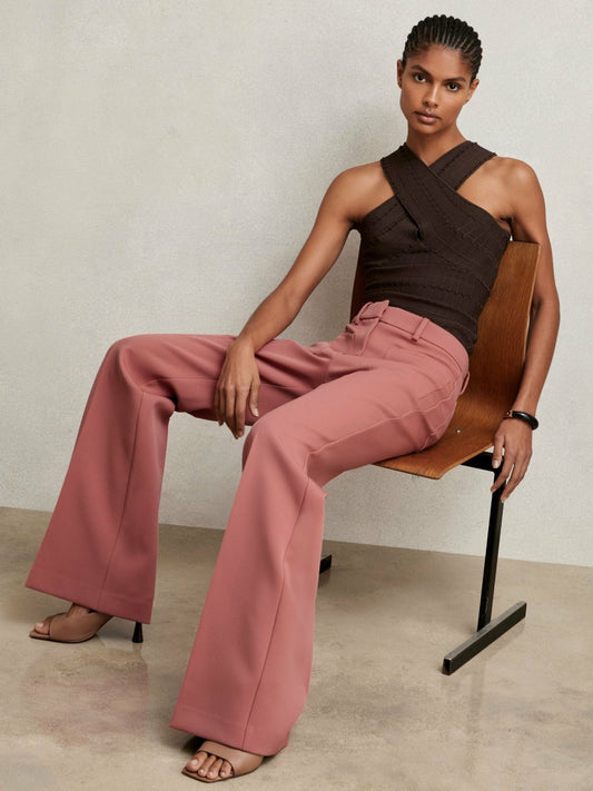 Reiss Deal - Petite Twill Patch-Pocket Flared Trousers in Pink