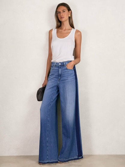 Reiss Affordable - Paige Side Stripe Wide Leg Jeans in Navy/Blue Stripe