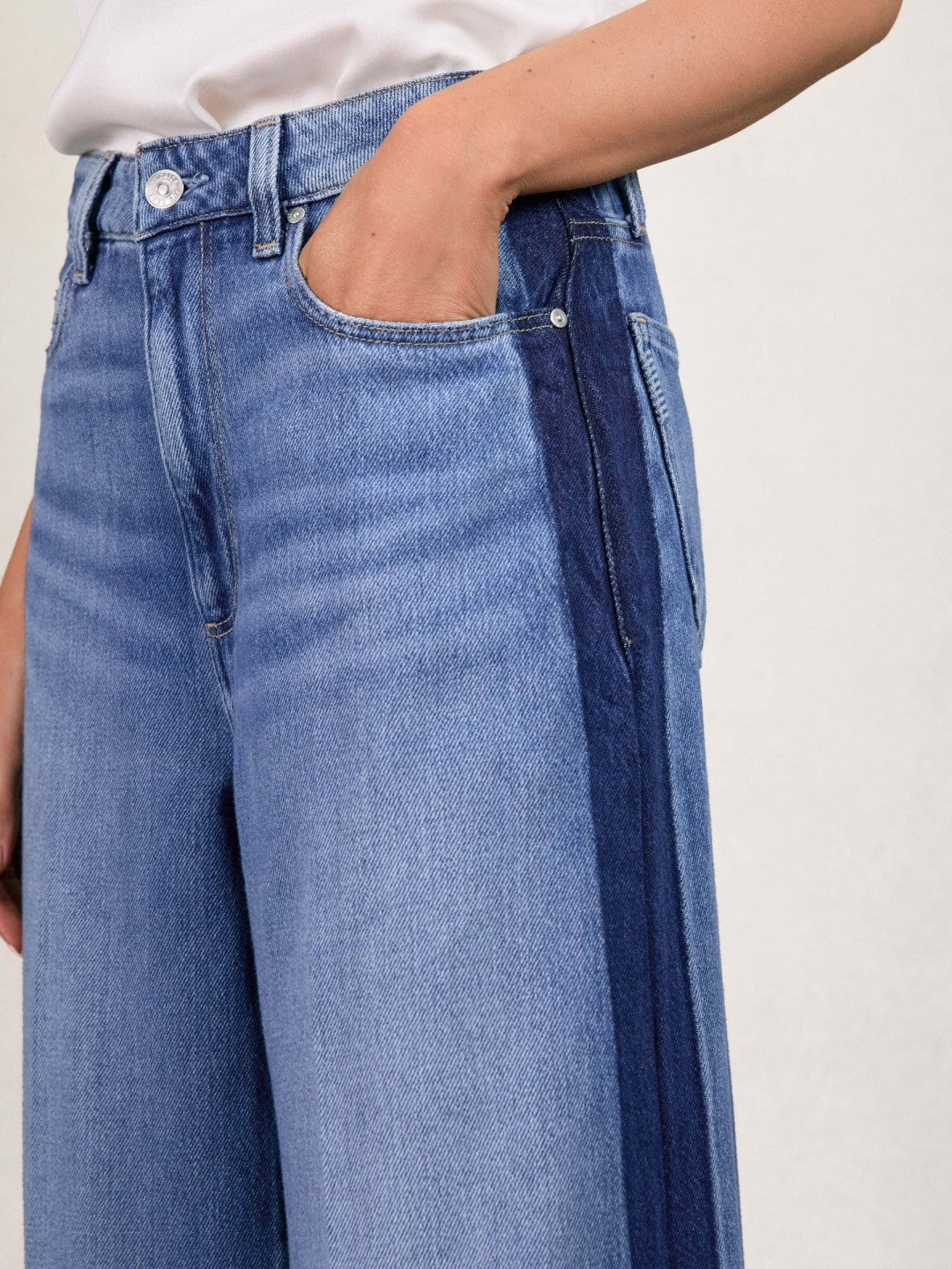 Reiss Affordable - Paige Side Stripe Wide Leg Jeans in Navy/Blue Stripe