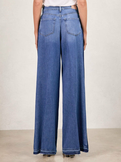 Reiss Affordable - Paige Side Stripe Wide Leg Jeans in Navy/Blue Stripe