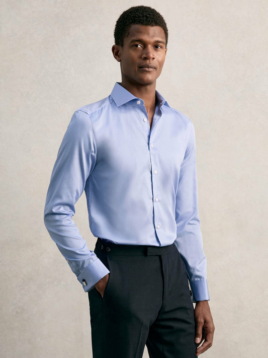 Reiss Featured - Slim Fit Slim-Fit Cotton-Sateen Shirt in Mid Blue