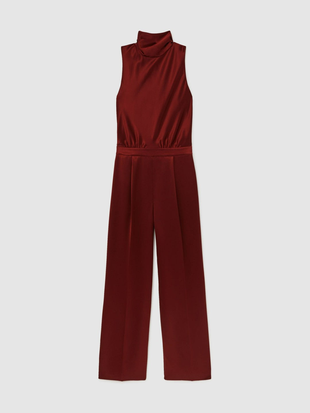Reiss Savings - Satin Cape-Sash Jumpsuit in Dark Red