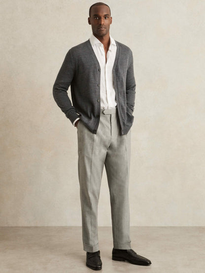 Reiss Affordable - Regular Fit Herringbone Trousers With Cotton in Grey