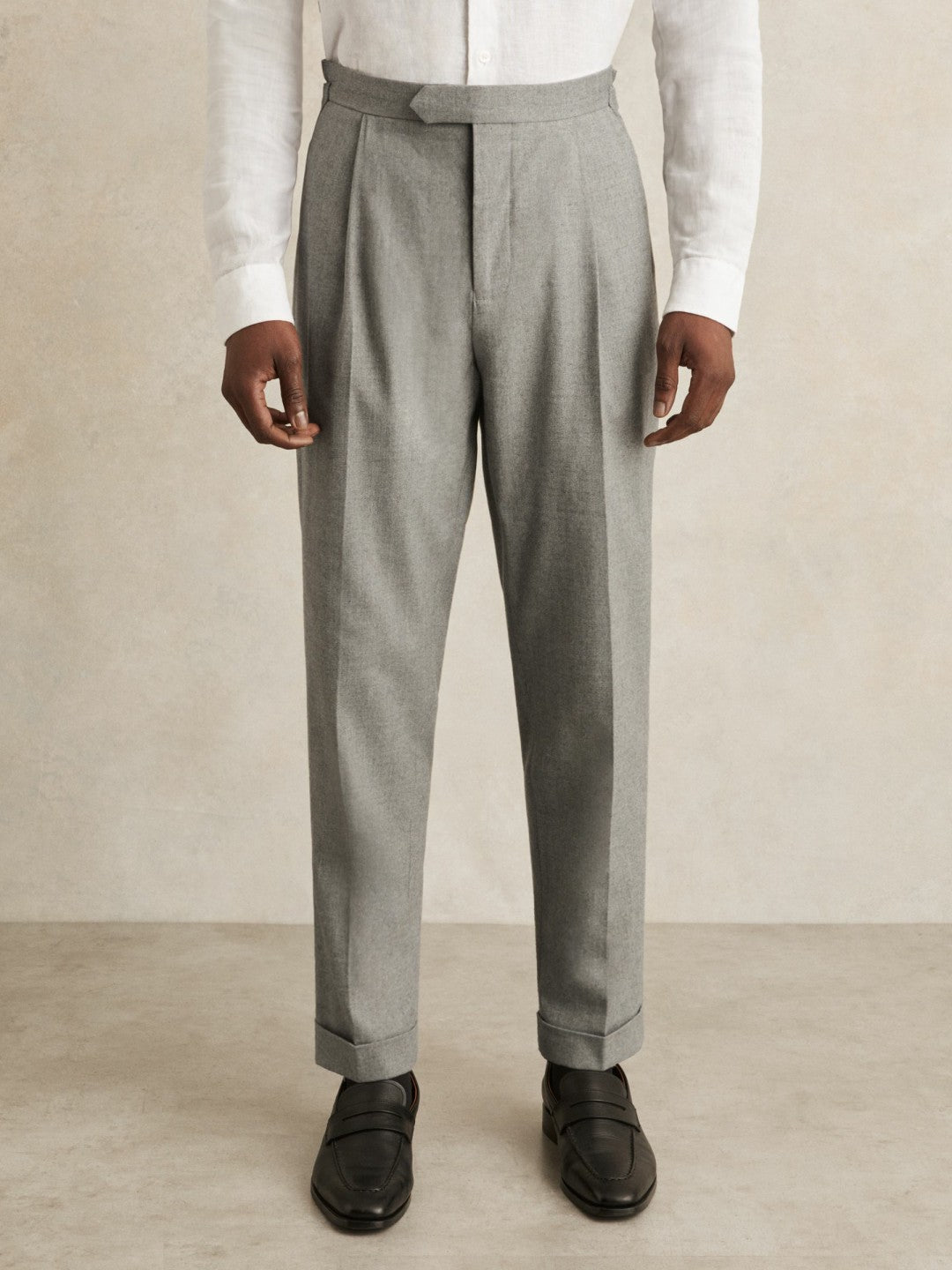 Reiss Affordable - Regular Fit Herringbone Trousers With Cotton in Grey