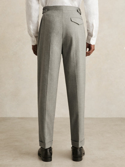 Reiss Affordable - Regular Fit Herringbone Trousers With Cotton in Grey