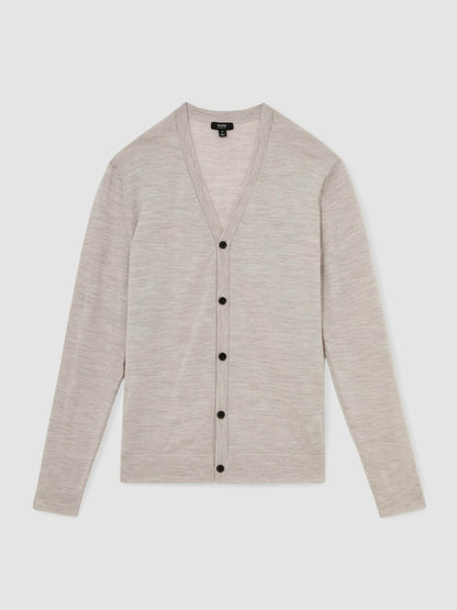 Reiss Savings - Merino Wool Button-Through Cardigan in Wicker Brown Melange