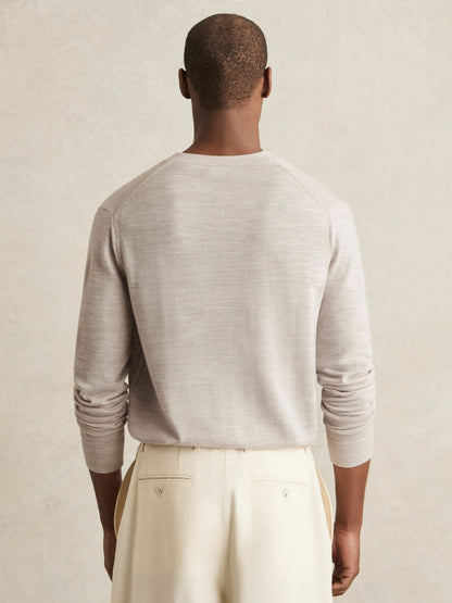 Reiss Savings - Merino Wool Button-Through Cardigan in Wicker Brown Melange
