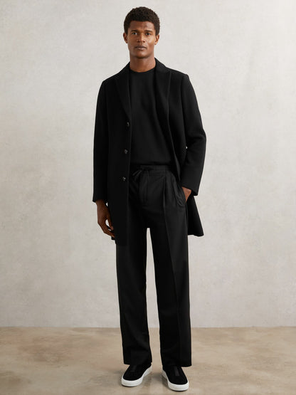 Reiss Best Seller - Relaxed-Fit Twill Drawstring Trousers in Black