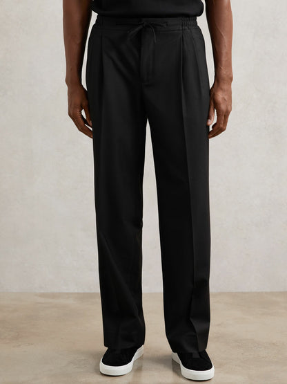 Reiss Best Seller - Relaxed-Fit Twill Drawstring Trousers in Black