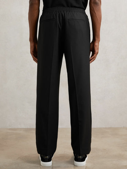 Reiss Best Seller - Relaxed-Fit Twill Drawstring Trousers in Black