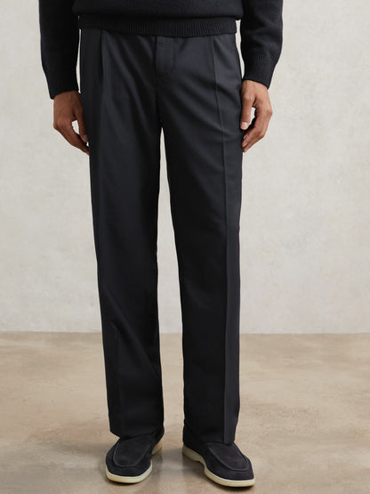 Reiss Sale - Relaxed-Fit Twill Drawstring Trousers in Navy
