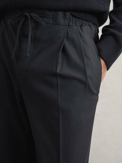 Reiss Sale - Relaxed-Fit Twill Drawstring Trousers in Navy