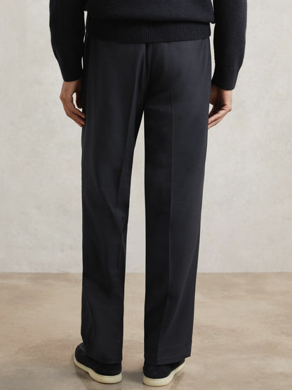 Reiss Sale - Relaxed-Fit Twill Drawstring Trousers in Navy