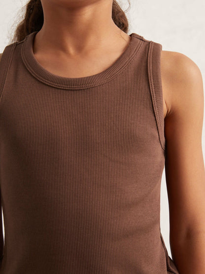 Reiss Deal - 9-13 yrs Stretch-Cotton Ribbed Vest in Chocolate