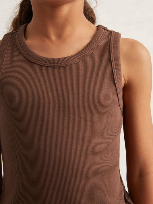 Reiss Deal - 9-13 yrs Stretch-Cotton Ribbed Vest in Chocolate
