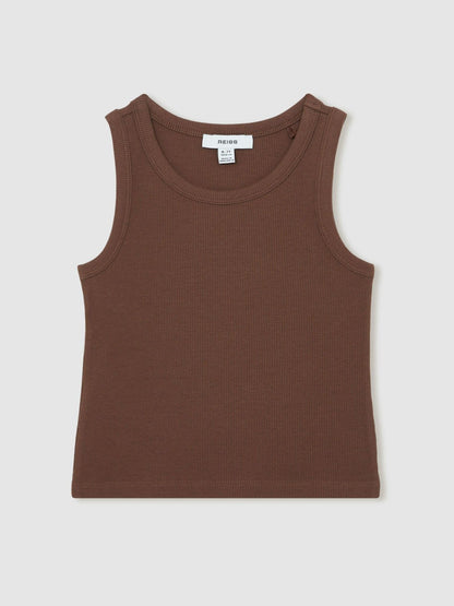 Reiss Deal - 9-13 yrs Stretch-Cotton Ribbed Vest in Chocolate