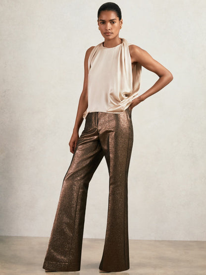 Reiss Silk Draped Sleeveless Top in Champagne Neutral