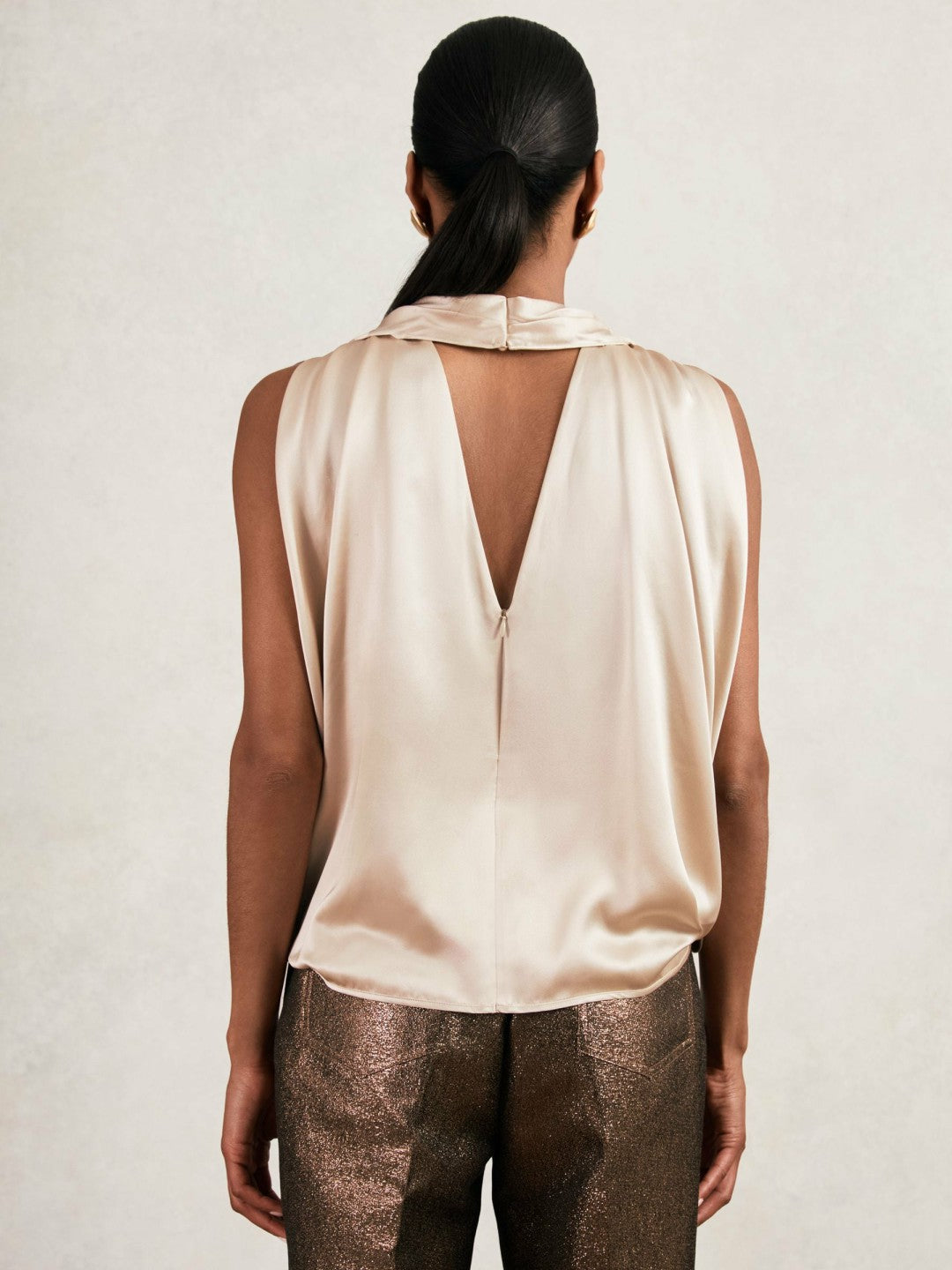 Reiss Silk Draped Sleeveless Top in Champagne Neutral