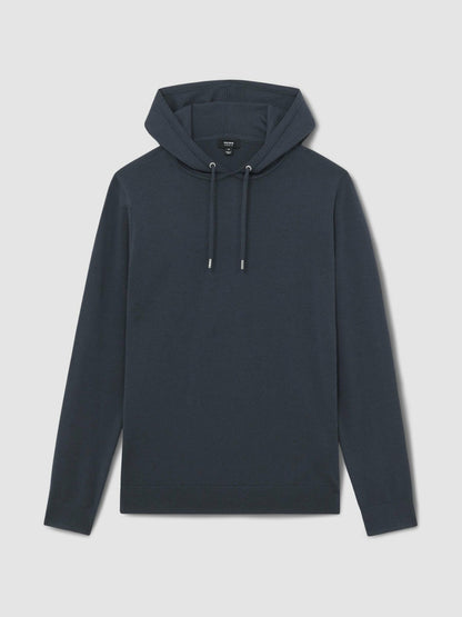 Reiss Affordable - Merino Wool Drawstring Hoodie in Midnight Navy