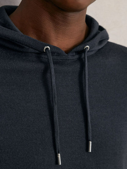 Reiss Affordable - Merino Wool Drawstring Hoodie in Midnight Navy