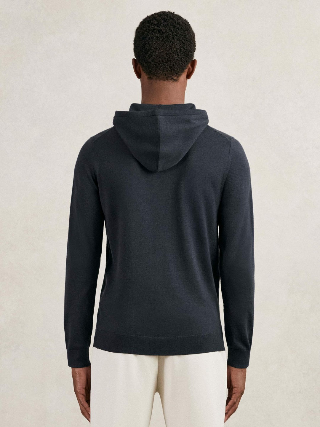 Reiss Affordable - Merino Wool Drawstring Hoodie in Midnight Navy