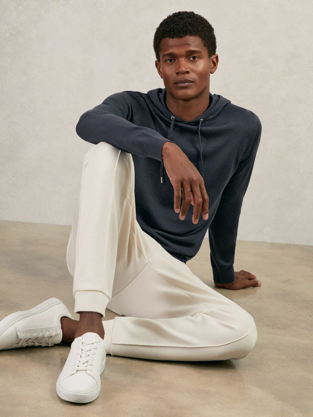 Reiss Affordable - Merino Wool Drawstring Hoodie in Midnight Navy