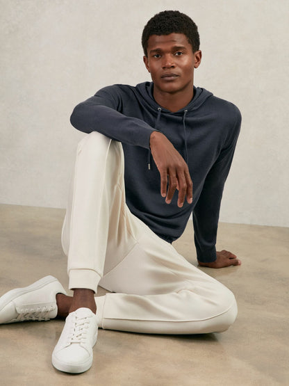 Reiss Affordable - Merino Wool Drawstring Hoodie in Midnight Navy