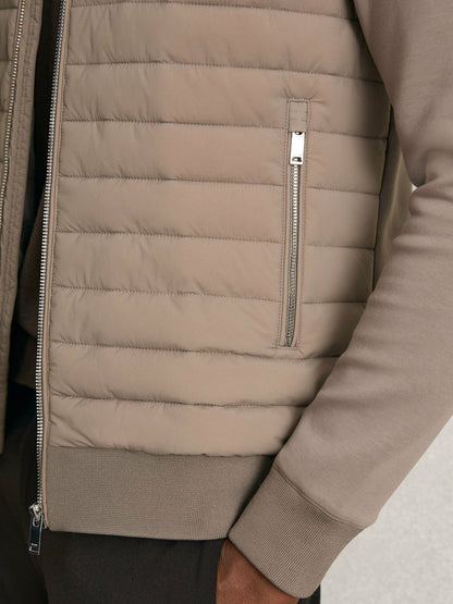 Reiss Savings - Hybrid Quilt and Knit Zip-Through Jacket in Taupe Brown