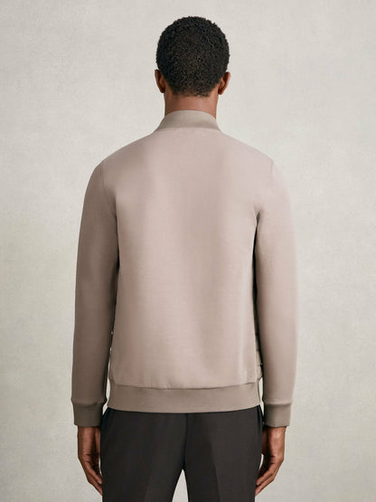 Reiss Savings - Hybrid Quilt and Knit Zip-Through Jacket in Taupe Brown