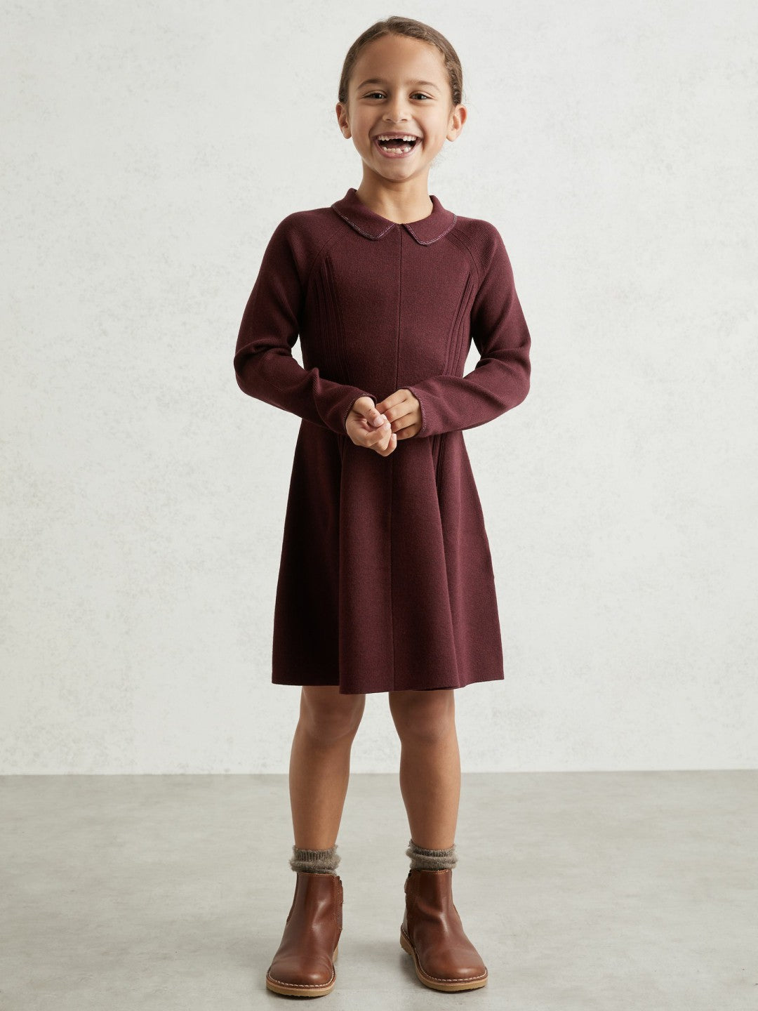 Reiss Sale - 13-14 yrs Embellished Collar Knitted Dress in Berry