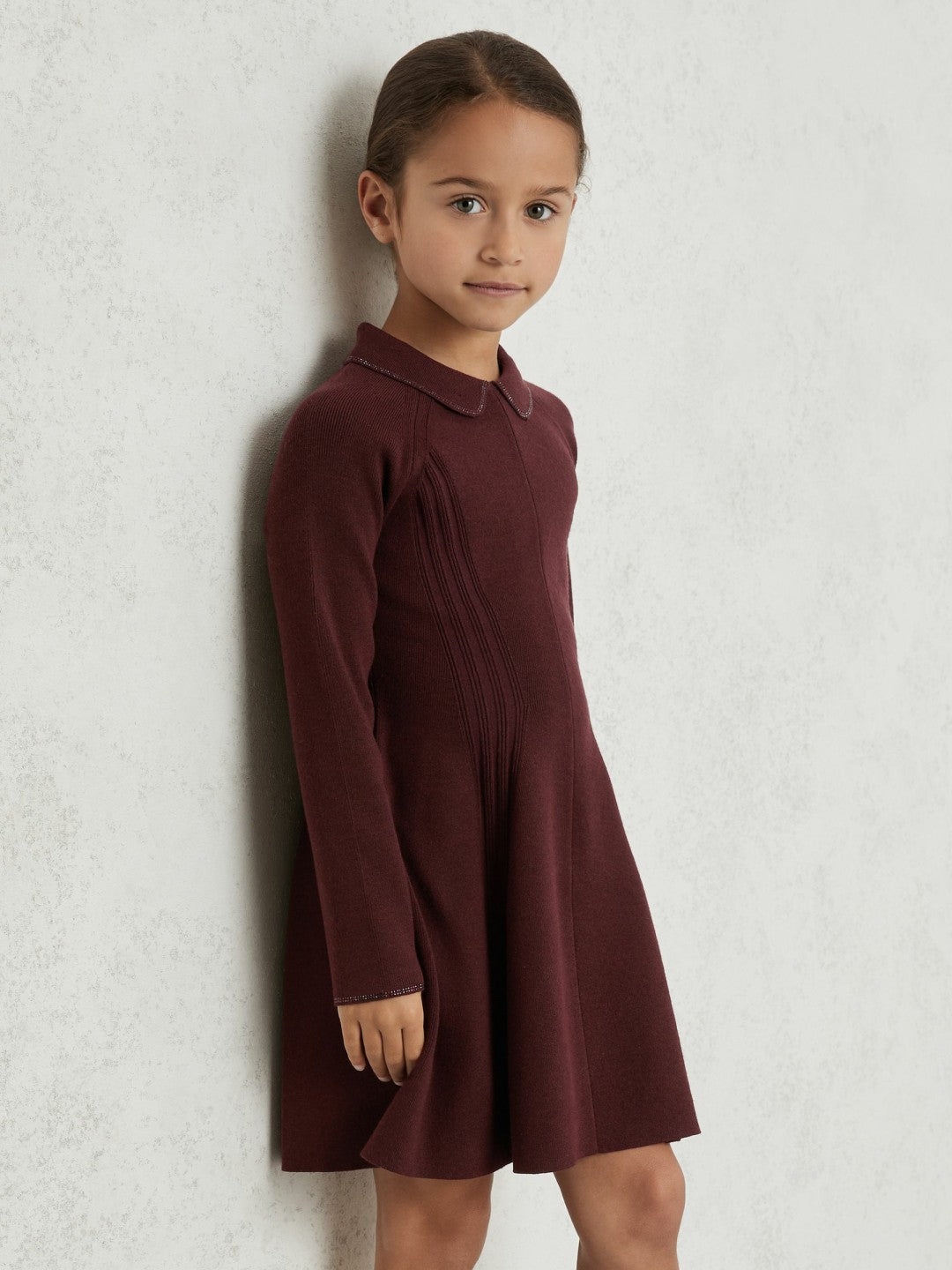 Reiss Sale - 13-14 yrs Embellished Collar Knitted Dress in Berry
