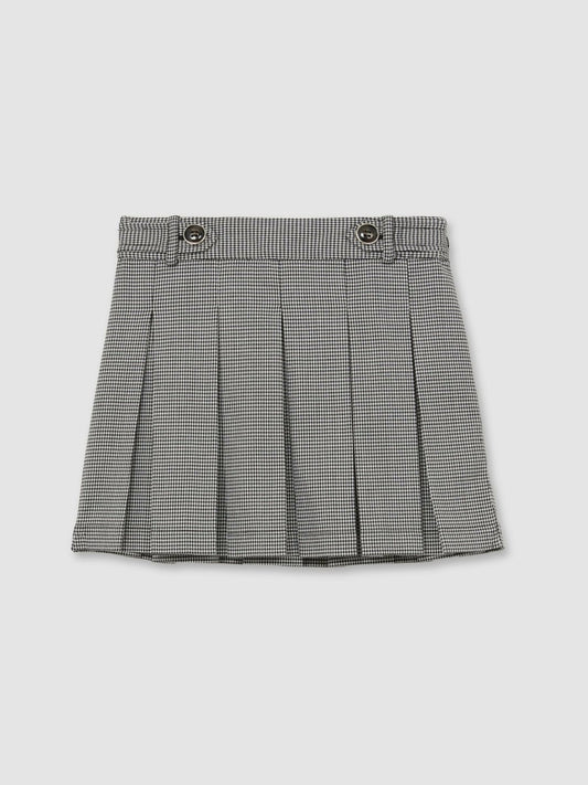 Reiss Savings - Houndstooth Check Pleated Skirt in Black/White
