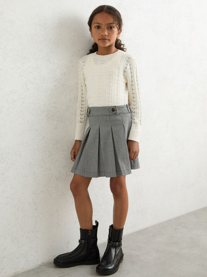 Reiss Savings - Houndstooth Check Pleated Skirt in Black/White