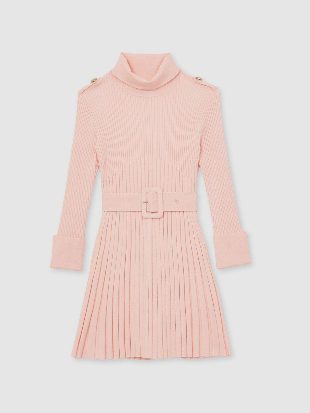 Reiss Sale - 3-9 yrs Rib-Knit Roll-Neck Belted Dress in Pink