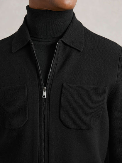 Reiss Sale - Four-Pocket Zip-Through Cardigan in Black