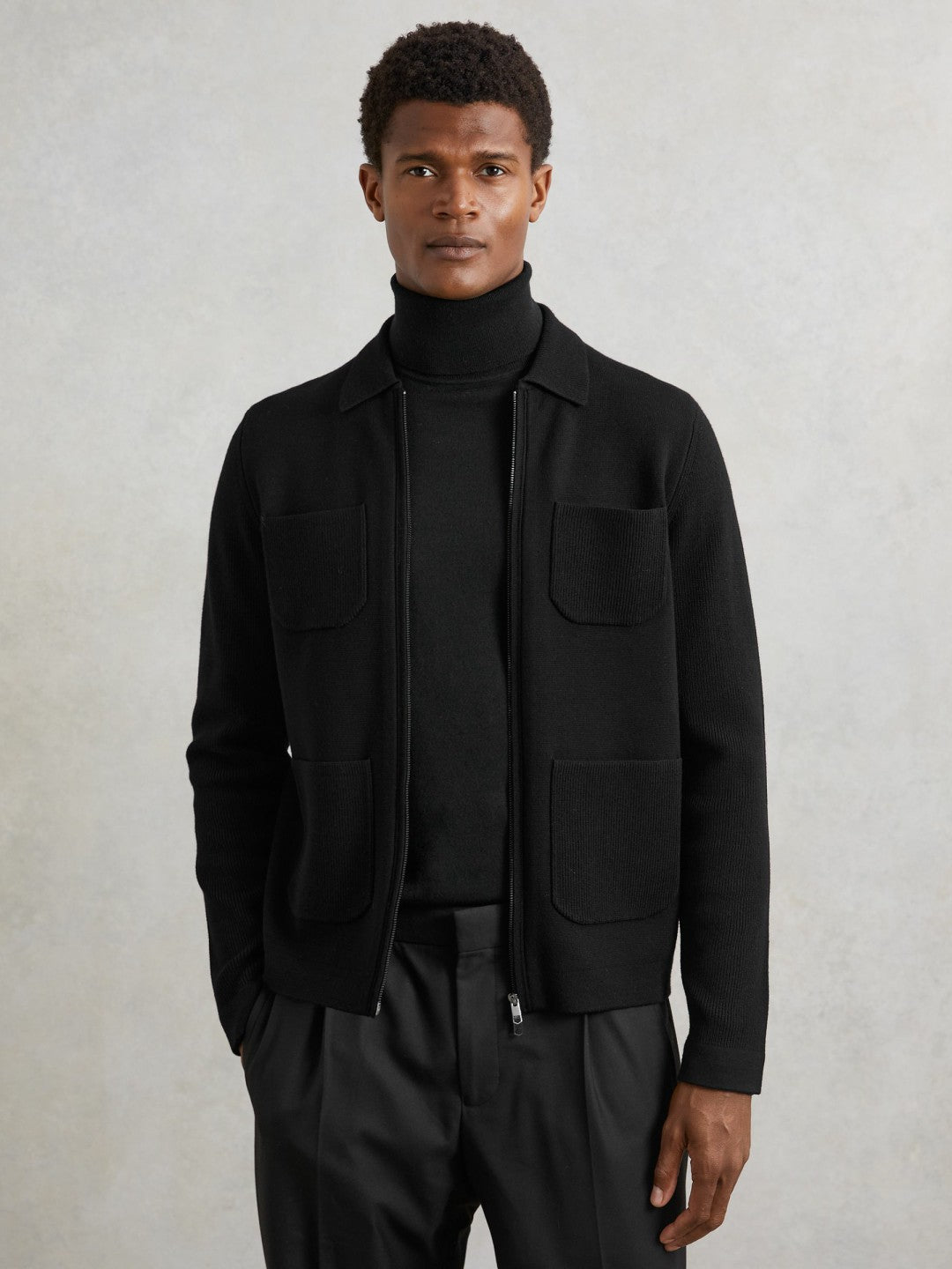 Reiss Sale - Four-Pocket Zip-Through Cardigan in Black