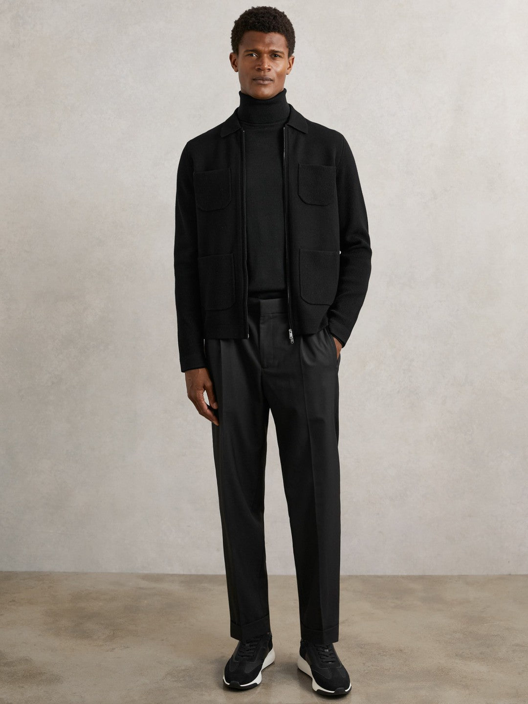 Reiss Sale - Four-Pocket Zip-Through Cardigan in Black