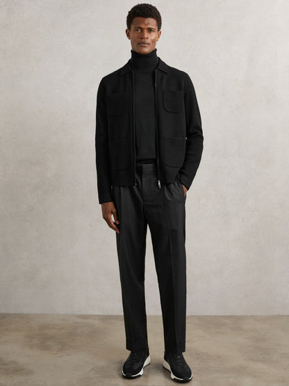 Reiss Sale - Four-Pocket Zip-Through Cardigan in Black