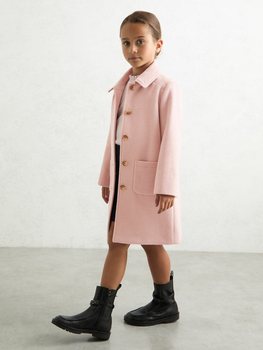 Reiss Deal - 9-13 yrs Wool-Blend Single-Breasted Coat in Pink